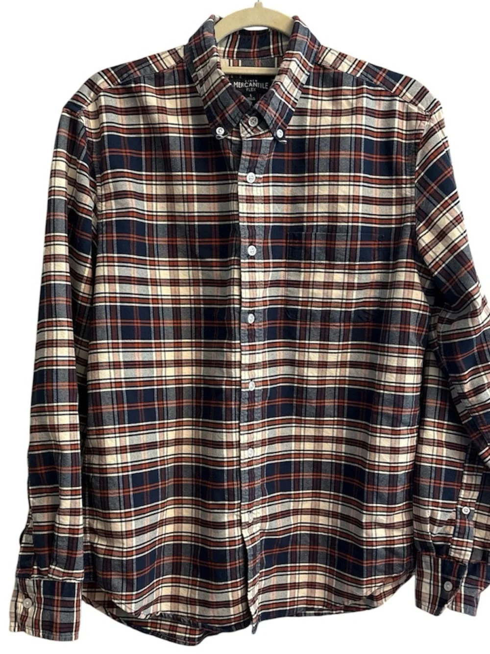 J. Crew Mercantile Flex Navy and White Plaid Button-Down Shirt long sleeves Sz L